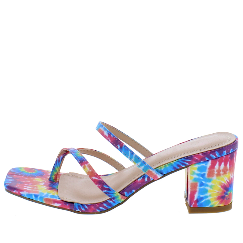 Tie dye strappy open toe shoe.