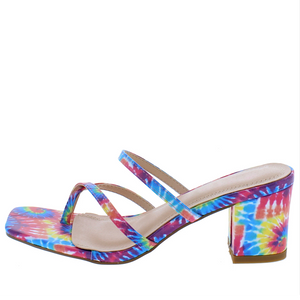 Tie dye strappy open toe shoe.