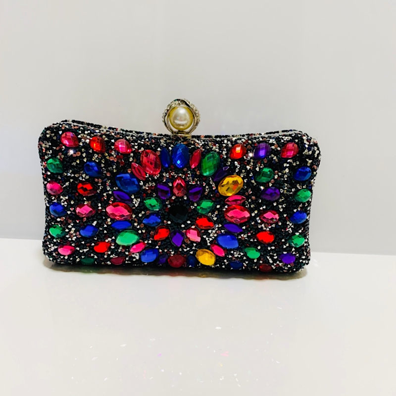 Royal black multicolor clutch