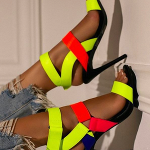 Yellow band strap open toe stiletto Woman’s heel