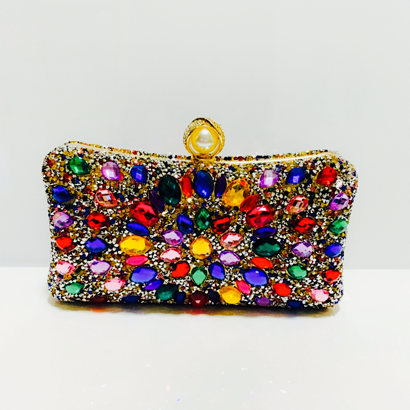 Royal gold multicolor rhinestone clutch