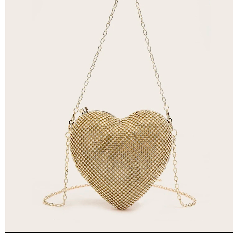 Mini Rhinestone Heart Shaped Clutch Bag