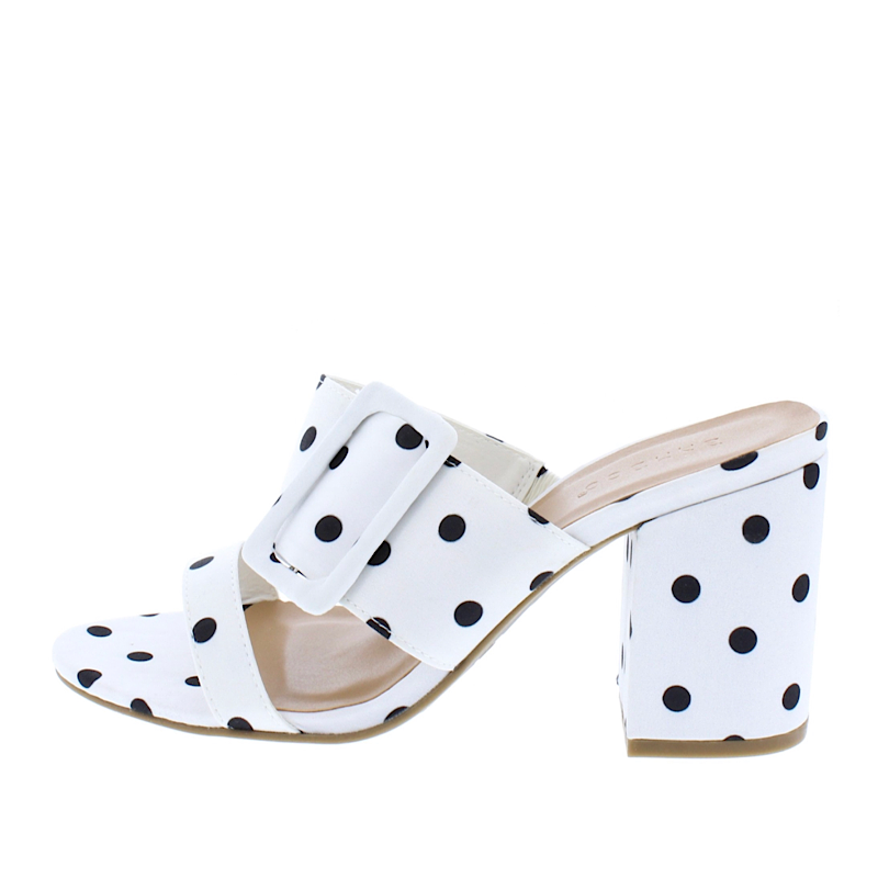 Poke dot Open Toe Buckle Strap Block Heel