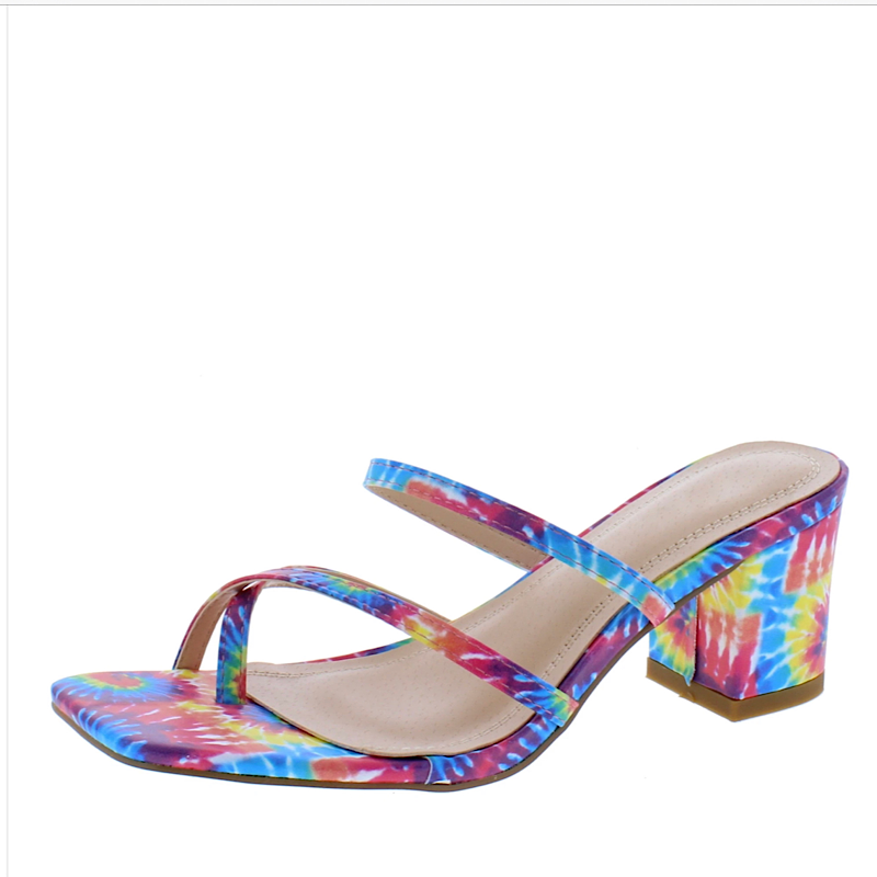 Tie dye strappy open toe shoe.