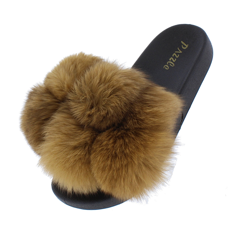 Brown fur Women's flat.