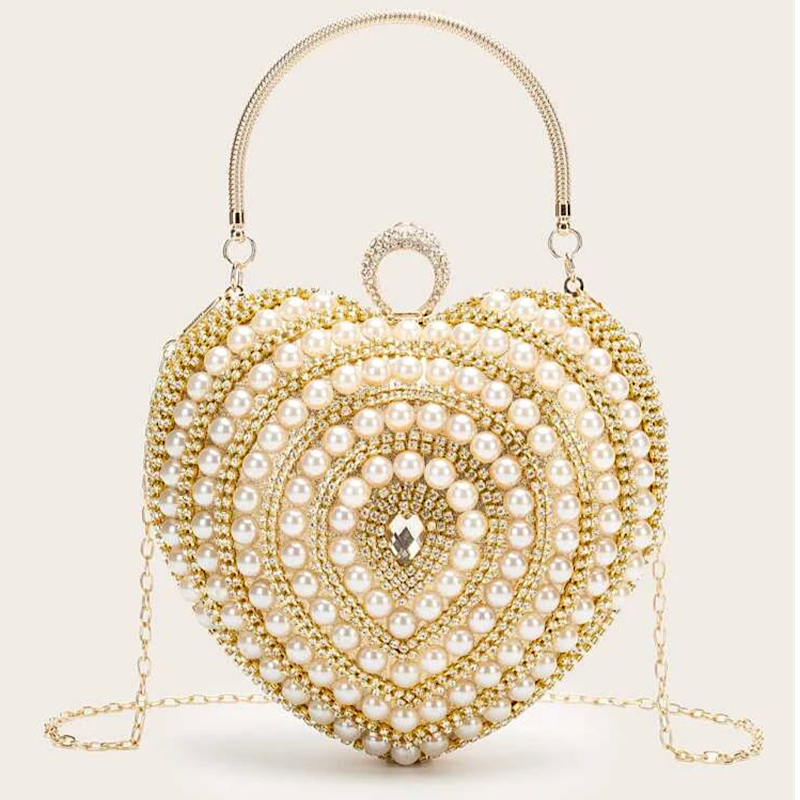 Pearl & Rhinestone Decor Heart Shaped Bag