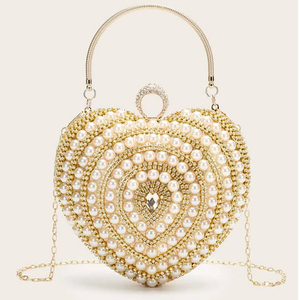 Pearl & Rhinestone Decor Heart Shaped Bag