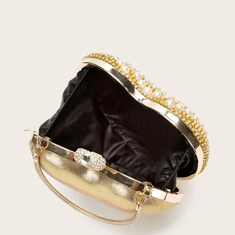 Pearl & Rhinestone Decor Heart Shaped Bag