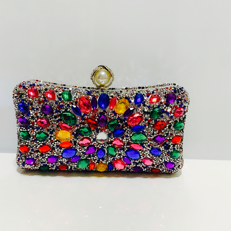 Royal silver multicolor clutch