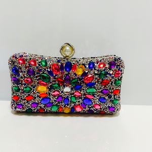 Royal silver multicolor clutch