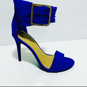 Blue open toe ankle buckle band stiletto heel