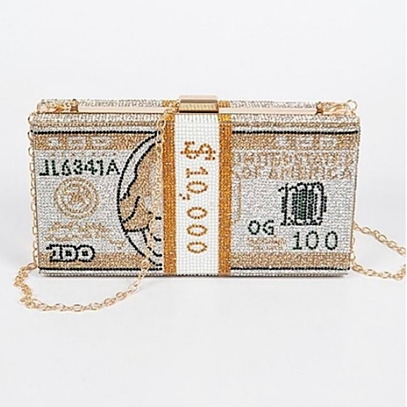 Gold Rhinestone money design clutch