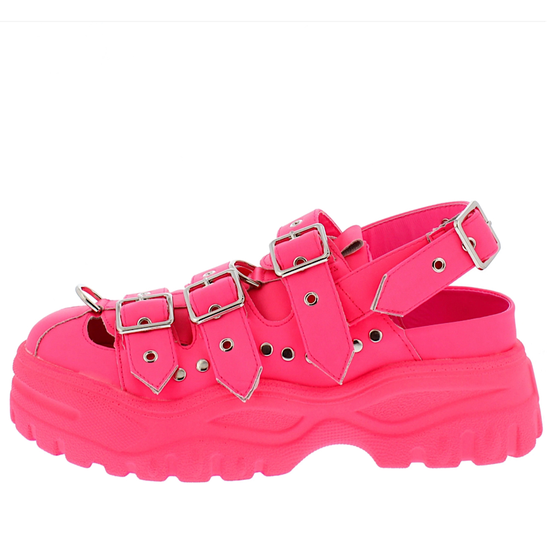 Pink Buckle Strap Sling back Chunky Slide.