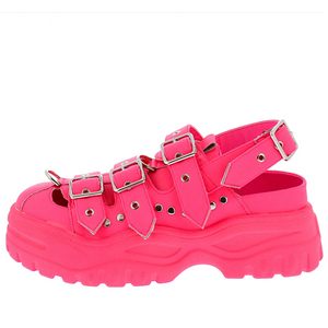 Pink Buckle Strap Sling back Chunky Slide.