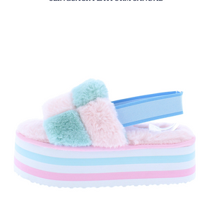 Blush fur multi colored platform slide