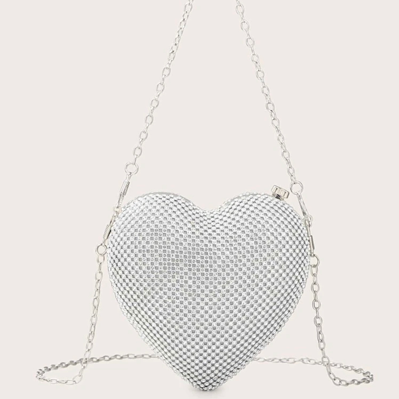 Mini Rhinestone Heart Shaped Clutch Bag