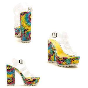 Yellow Multi color Fabric Women's Heel.